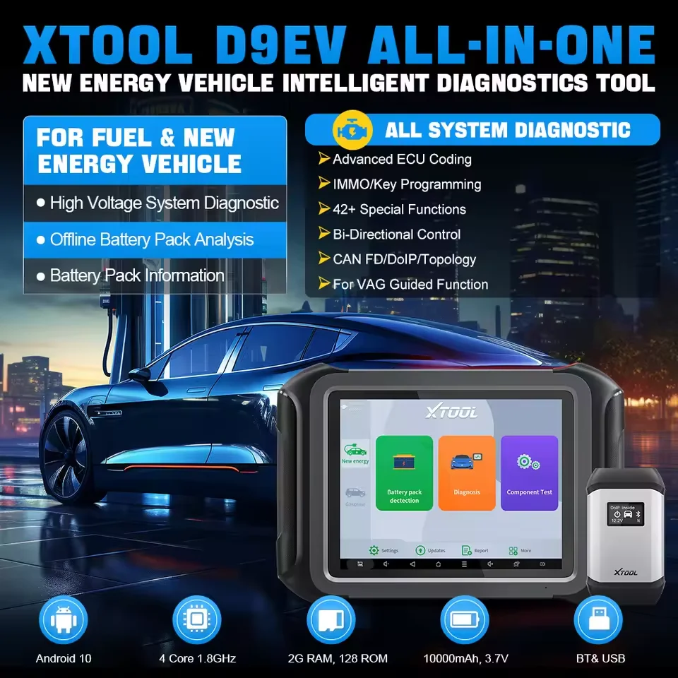 Фото XTOOL D9 EV для энергетических транспортных средств, диагностические инструменты для автомобилей, автомобильный сканер, кодирование ЭБУ, двунаправленная топологическая карта 42, услуги сброса №2