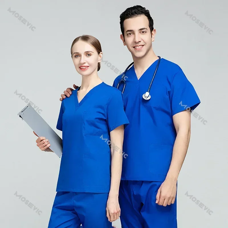 Фото Scrubs Medical Uniform Lab Set Male Wholesale Clinic Hospital Doctor Overalls V-neck Fashion Scrub Pharmacy Nurse Clothes №5