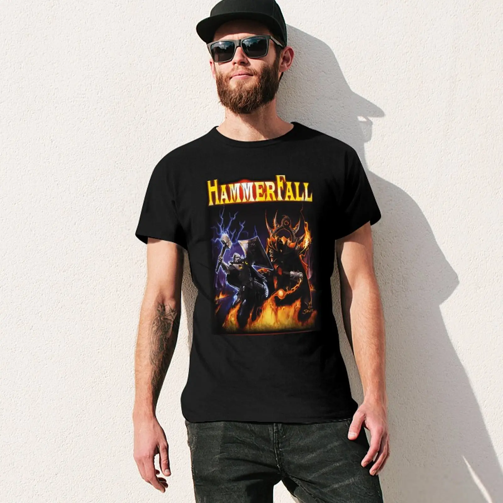 Фото Футболка Hammerfall- Crimson Thunder, винтажные футболки, забавные подарки, рубашка Croswit, мужская летняя одежда, забавные футболки для мужчин №3