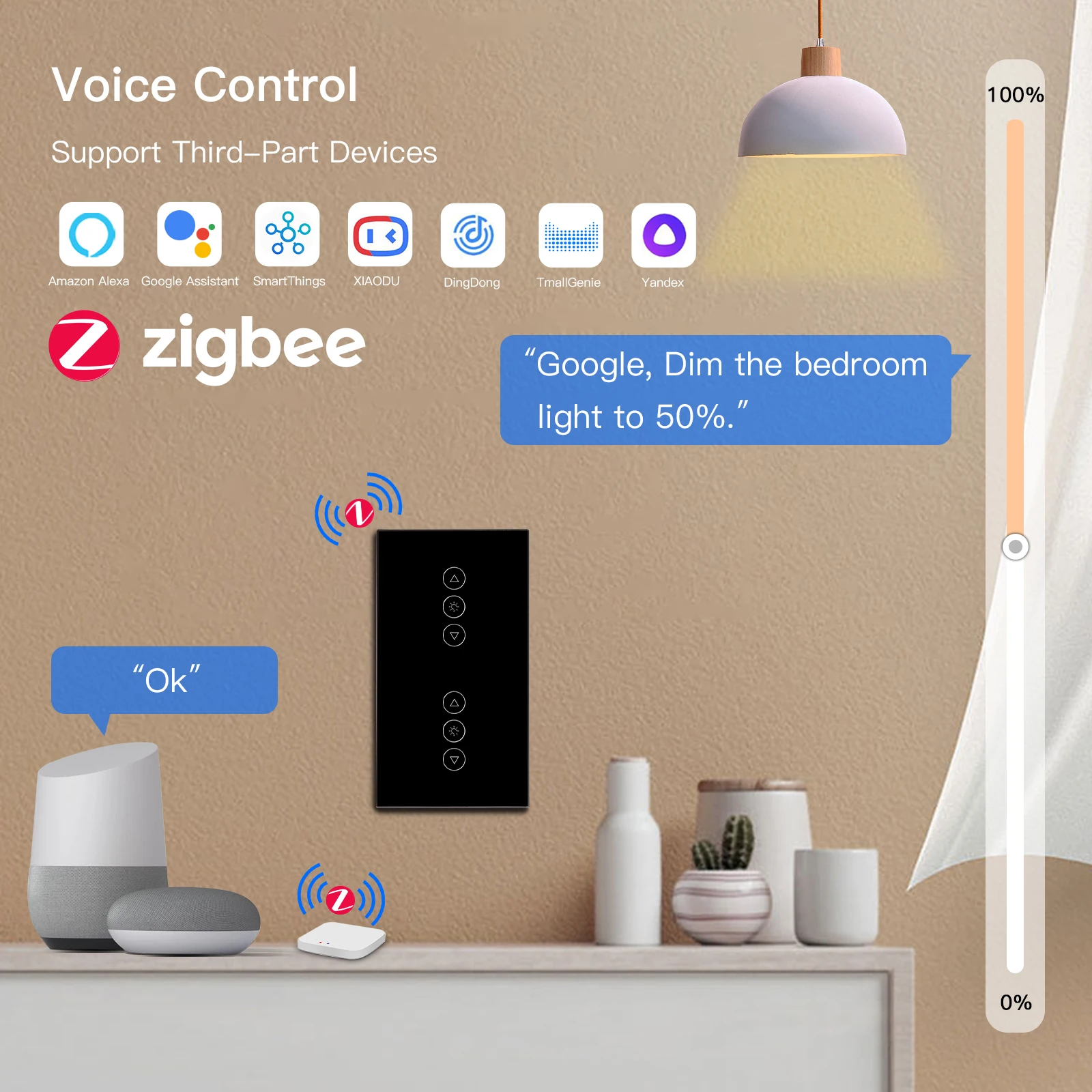 Фото Умный диммер BSEED Zigbee, сенсорный выключатель с двойной LED подсветкой и стеклянной панелью №5