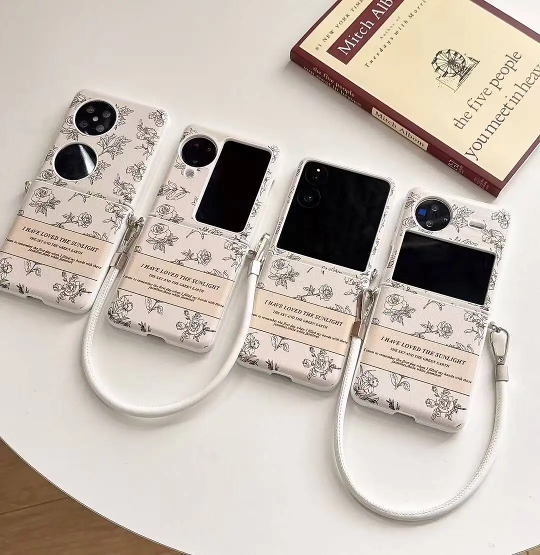Кожаный чехол Ins Flower Pull Hing для Samsung Galaxy Z Flip6 Чехол Z Flip5 Flip4 Flip3 Чехол Xiaomi Mix Flip Razr50ultra N3Flip