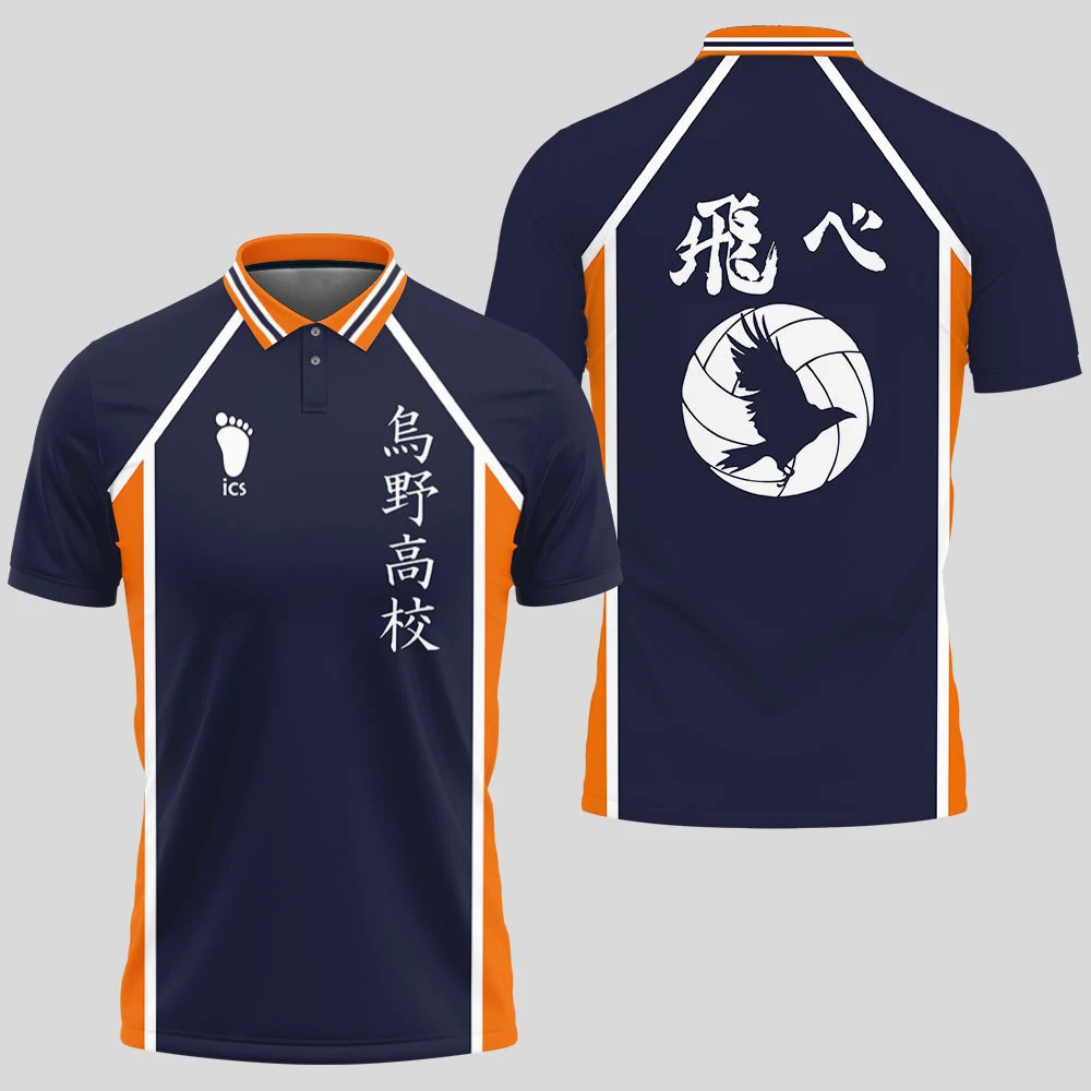Фото Футболка-поло Haikyuu Fukurodani Hinata, летние мужские футболки-поло с коротким рукавом, японская аниме косплей, детская одежда, топы, трикотажные изделия №3
