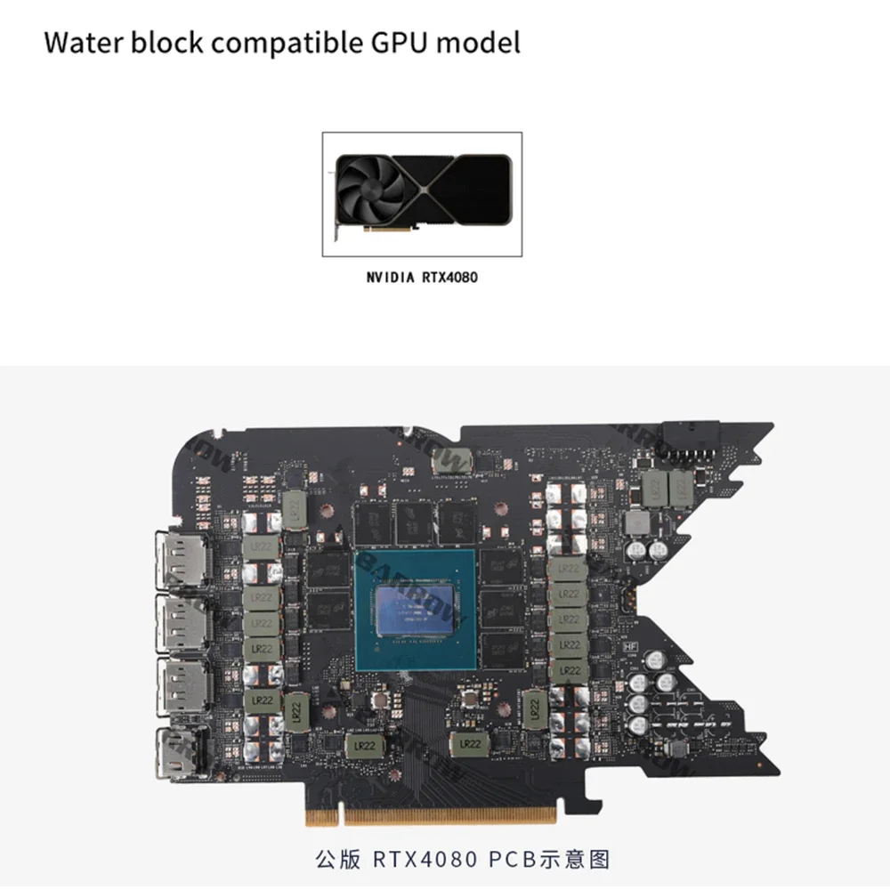 Водяной блок BARROW для NVIDIA GeForce RTX4080 Founder Edition, медный радиатор охлаждения графического процессора RGB AURA BS-NVG4080-PA