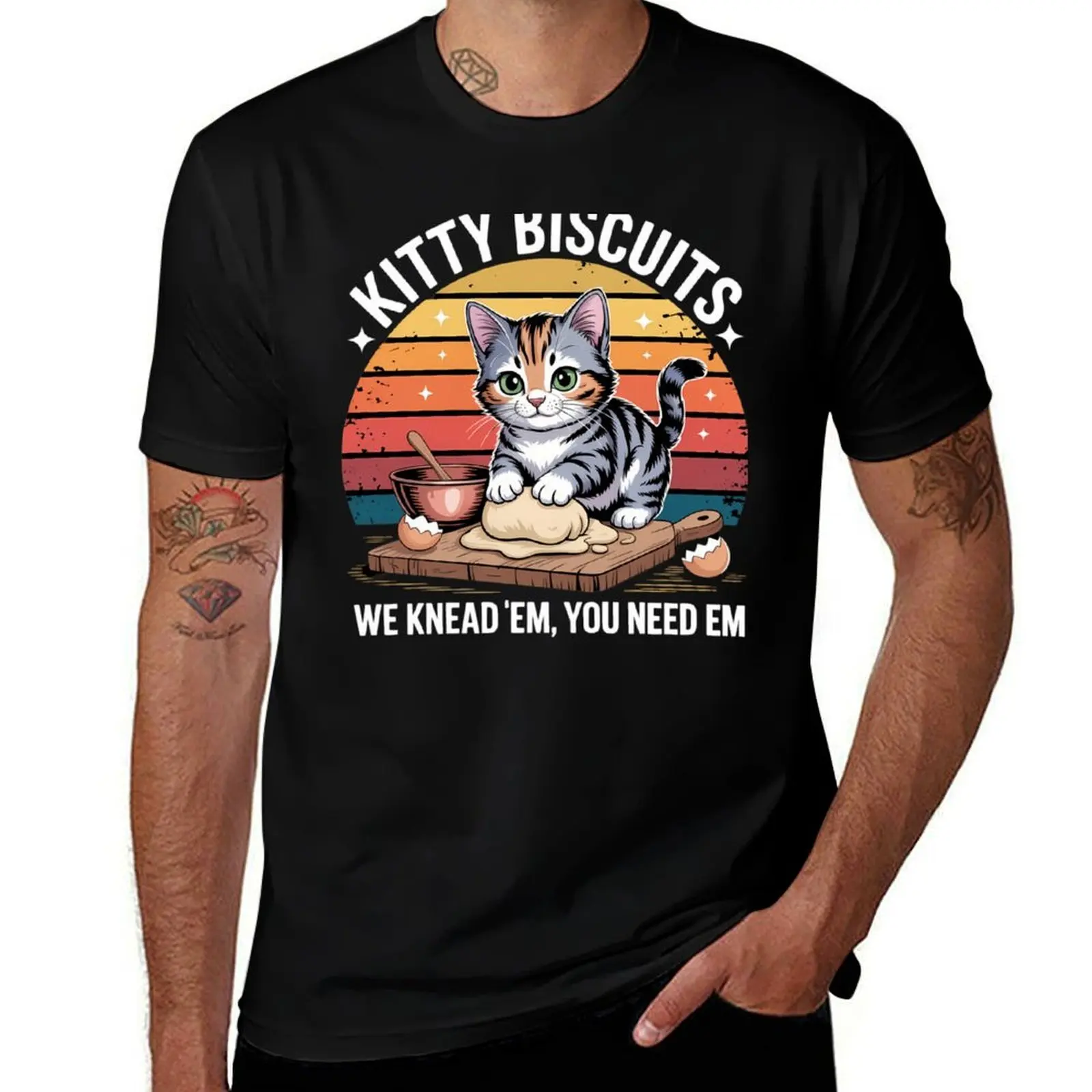 Футболка с забавным котом Ugniatanie Dough в стиле ретро Kitty Biscuits, одежда больших размеров, эстетичная одежда, облегающие футболки для мужчин