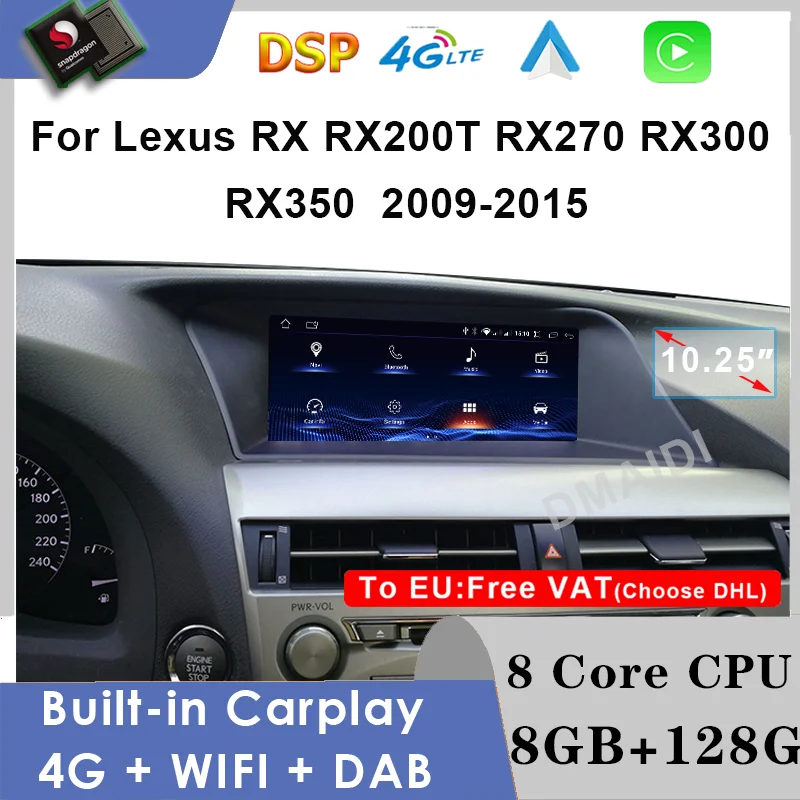 Заводская цена для Lexus RX RX270 RX350 RX450H 10,25 дюйма, автомобильный радиоприемник, мультимедийный видеоплеер, CarPlay, авторадио, GPS-навигация 09-2015