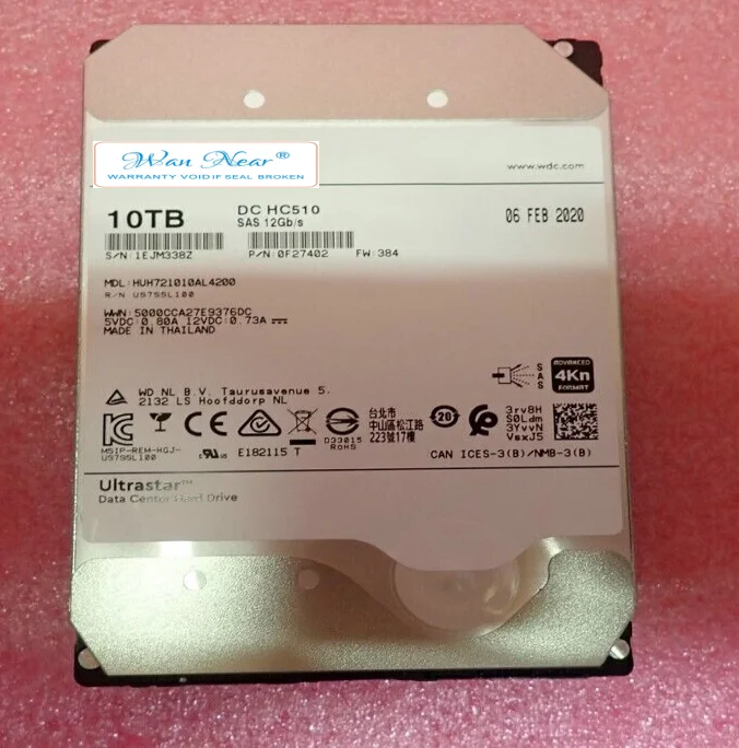 Для жесткого диска 3,5 дюйма 10 ТБ SAS 12G 7,2 K 256MB 4Kn HUH721010AL4200 0F27402