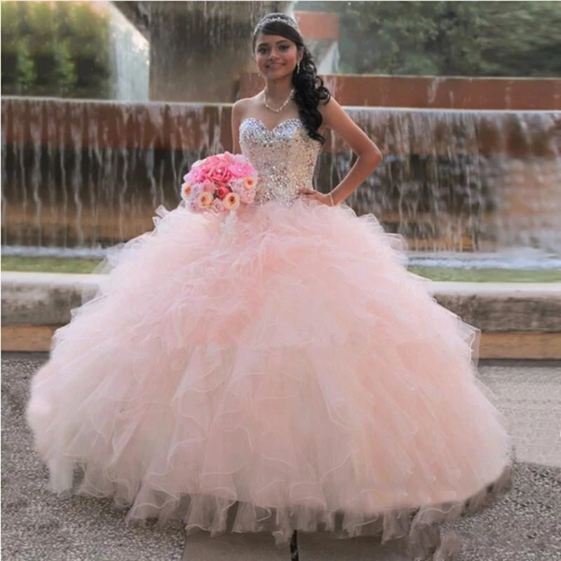 ANGELSBRIDEP бальное платье розового цвета Quinceanera платья Vestidos De 15 Anos кристаллы из органзы с оборками пышные халаты на день рождения De Soirée ГОРЯЧИЕ
