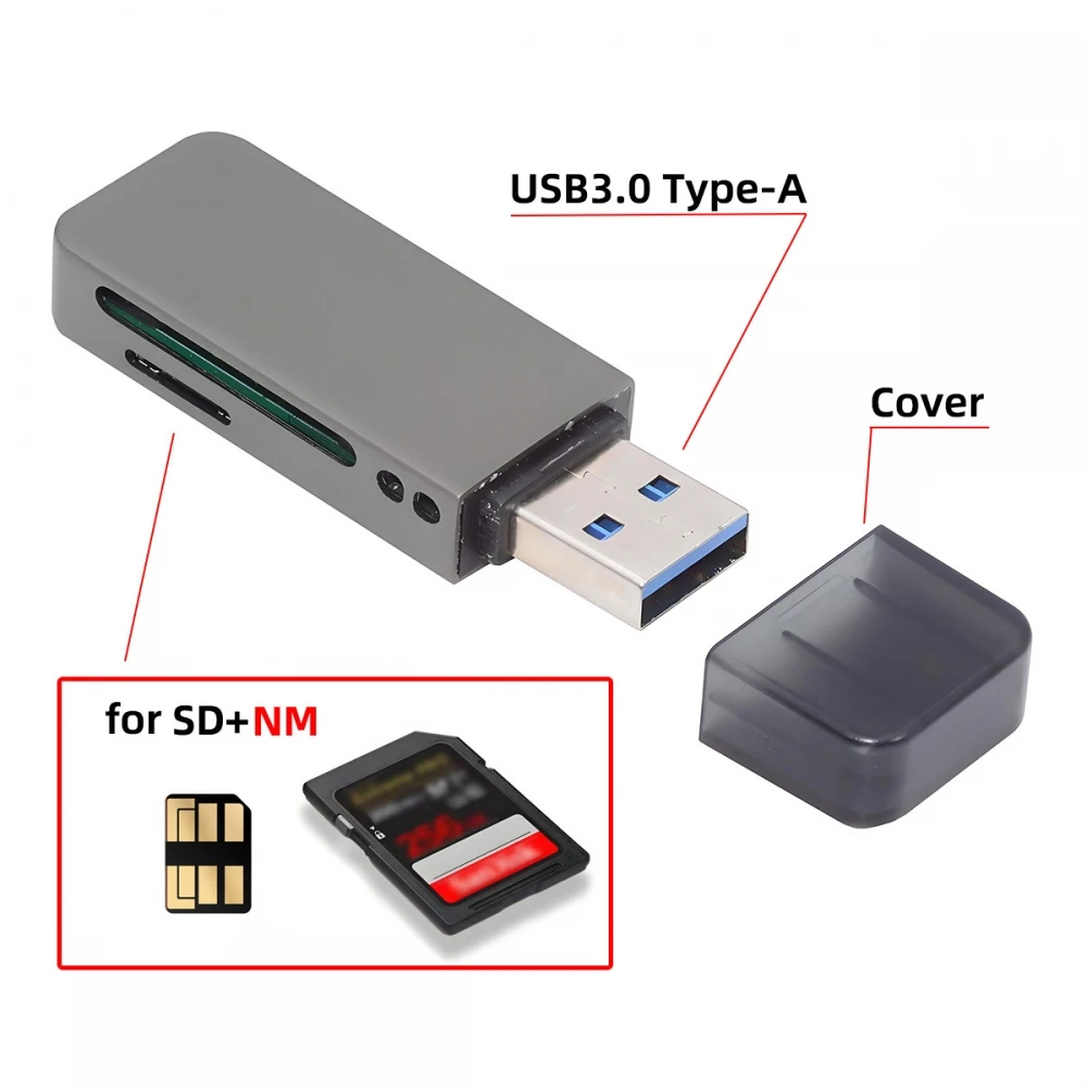 USB 3.0 к карты памяти Nano Устройство чтения карт памяти NM и SD-карт поддерживает одновременное использование карт NM и SD-карты для камеры и ноутбука Компьютерная периферия
