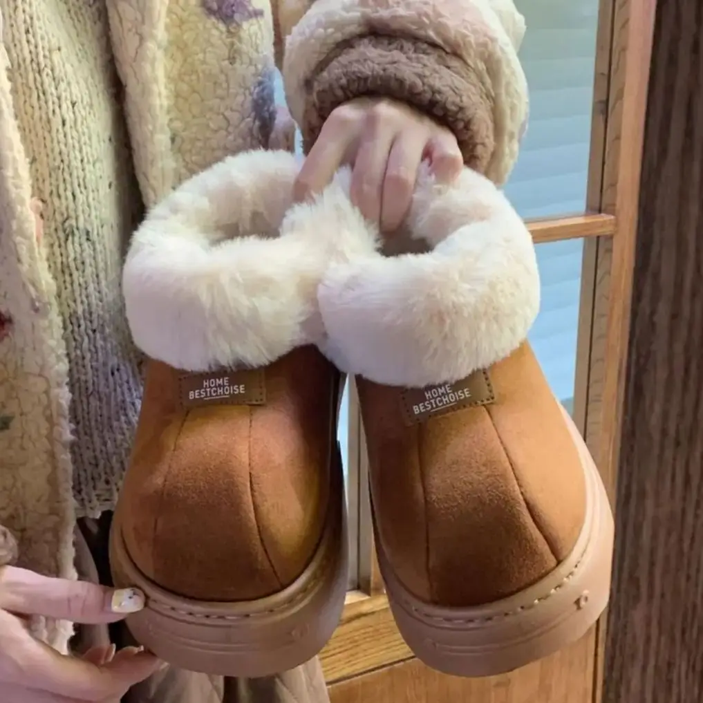 Фото Зимние сапоги, женские зимние модные бархатные утолщенные хлопковые туфли на северо-востоке, короткие сапоги на толстой подошве, нескользящие, мягкие, теплые №5