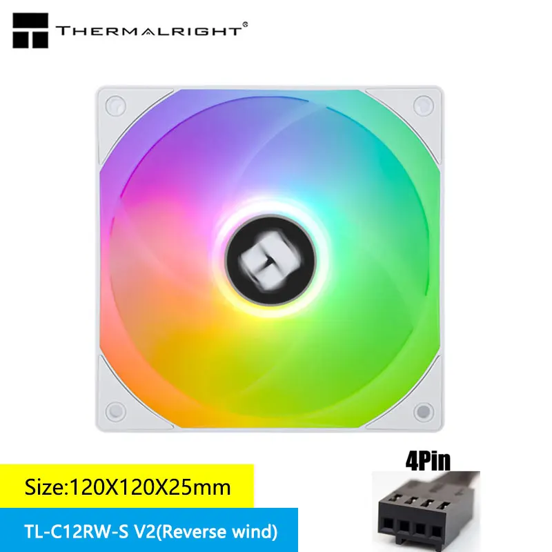 Вентилятор охлаждения корпуса Thermalright TL-C12RW-S V2 120x120x25 мм ARGB 1500 об/мин Интеллектуальный контроль температуры Вентилятор обратного потока воздуха