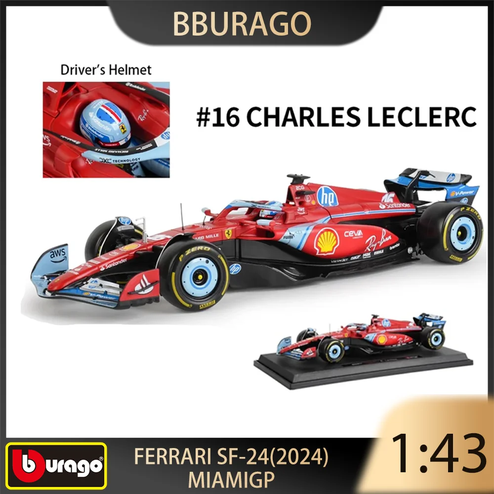 Bburago 1:43 Ferrari SF24 Miami GP 16 Charles Leclerc 55 Carlos Sainz F1 из сплава Премиум литая под давлением модель автомобиля игрушки