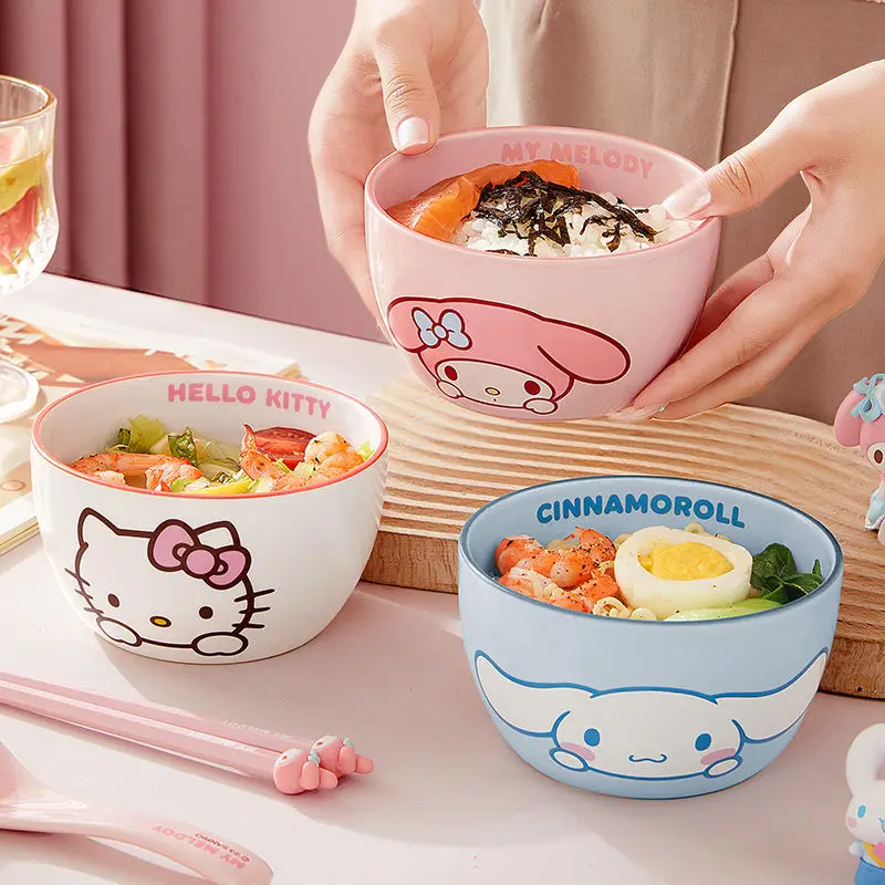 Мультяшная миска для риса Hellokitty, милая домашняя аниме керамическая миска для лапши, супа, детская посуда, Красивая большая миска для фруктового салата