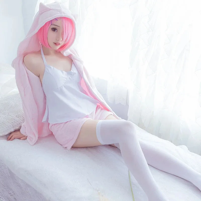 Фото Косплей Re: Жизнь в другом мире от нуля Косплей Rem Ram Sexy Cat Ear Ver Костюм Женский аниме Re Zero Пижама Парик №3