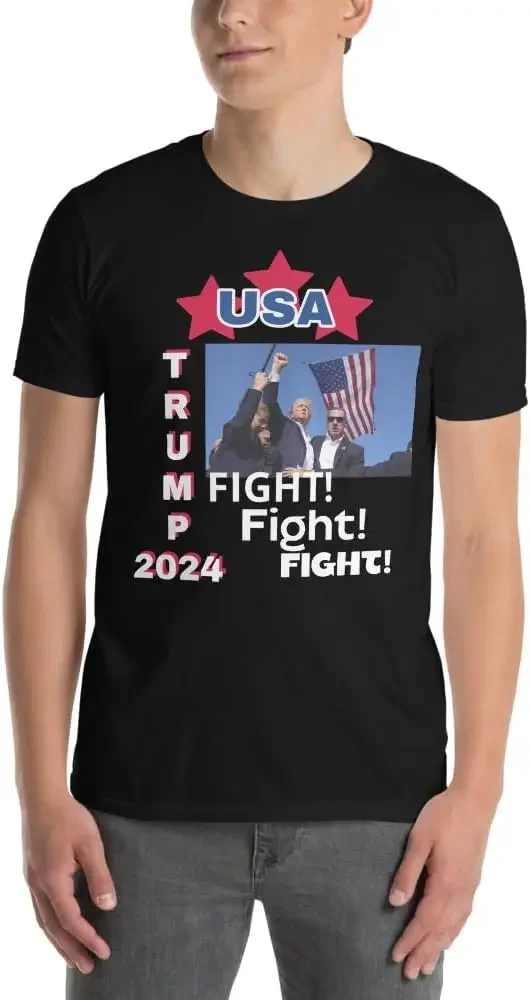 2024-футболка унисекс с короткими рукавами Donald Trump Fight Fist, высококачественная хлопковая футболка с круглым вырезом, заводская доставка, универсальная горячая распродажа