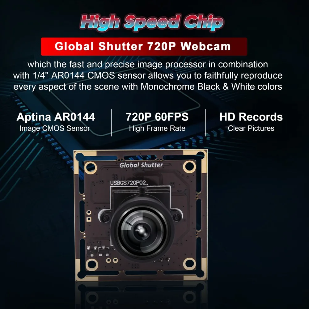 Фото ELP Global Shutter Высокоскоростная веб-камера 720P 60 кадров в секунду Монохромный USB-модуль камеры с объективом «рыбий глаз» Промышленная камера для сканирования штрих-кода №4