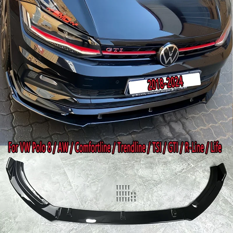 Для Volkswagen Polo 8 / AW / Comfortline / Trendline / TSI / GTI / R-Line / Life / 1.0 2017-2024 Спойлер на подбородок переднего бампера