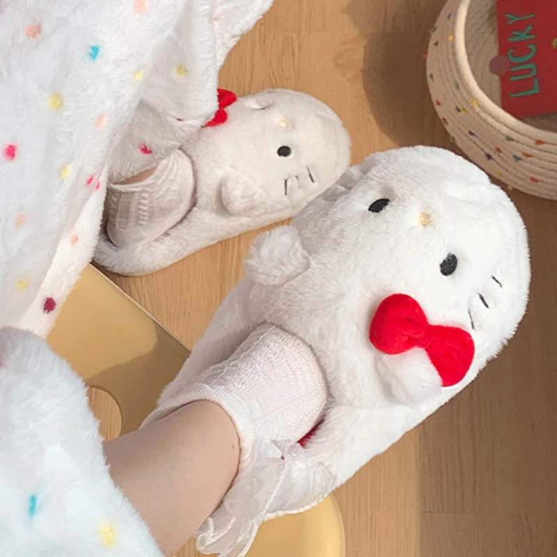 Плюшевые тапочки Hello Kitty Sanrio, Симпатичные Мультяшные шлепанцы для студентов, Осень-зима, мягкая плюшевая обувь с подкладкой, игрушки, подарки для девочек (art.: 3920c2fecfba4) - 3920c2fecfba4