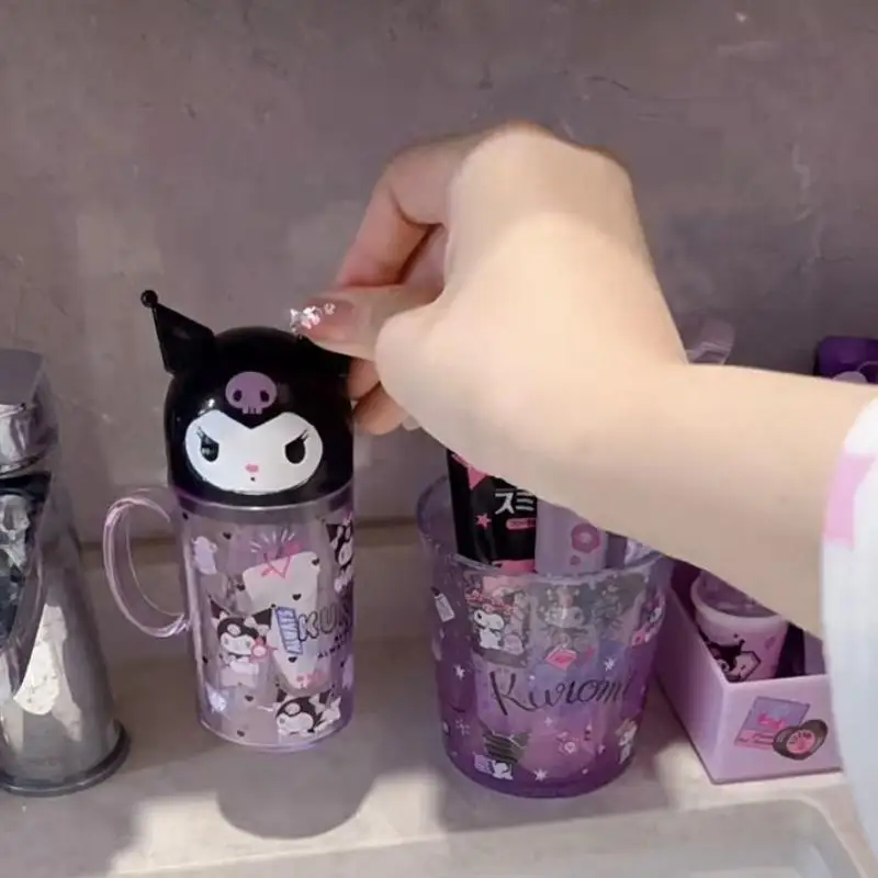 Фото Sanrio Wash Cup Hello Kitty Kuromi мультфильм для девочек, портативный студенческий детский моющийся зубной щетка, зубная паста, ополаскивающая чашка, костюм №4