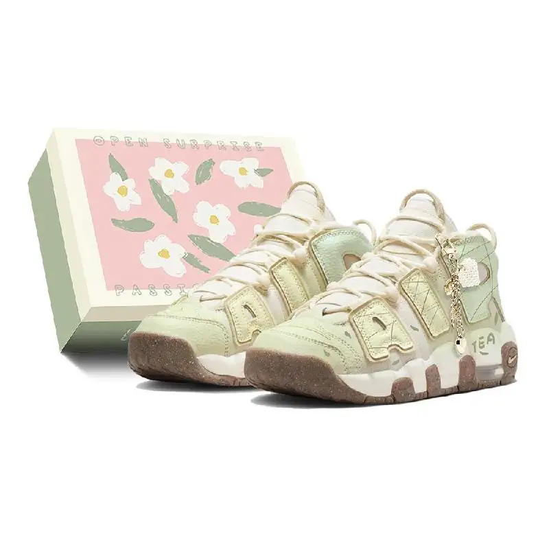 [На заказ желто-зеленый полосатый кожаный навес S-BOX] Nike Air More Uptempo Противоскользящий износостойкий винтажный баскетбольный мяч средней длины S