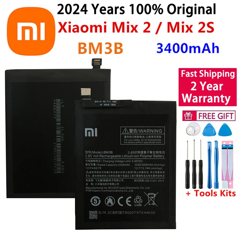 100% оригинальный Xiao Mi, оригинальный сменный аккумулятор BM3B для Xiaomi MIX 2 2S, 3400 мАч, аккумуляторы для телефона большой емкости, быстрая доставка