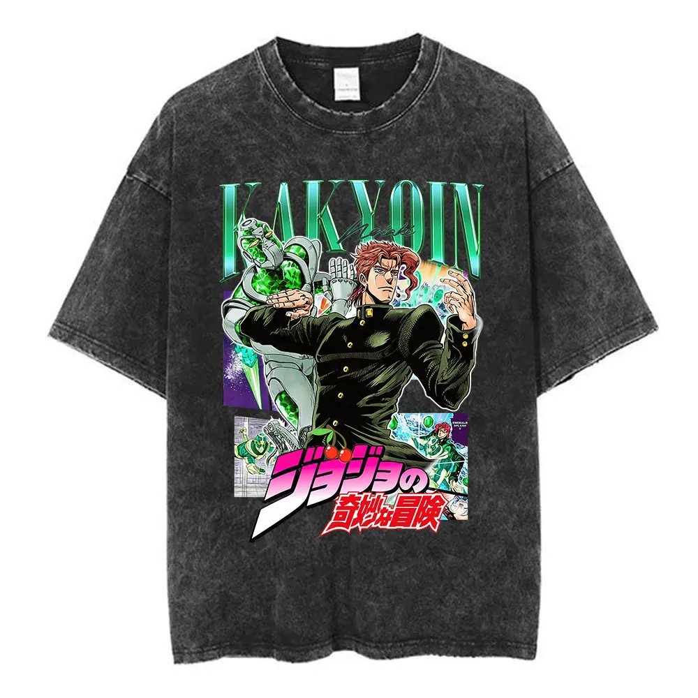 Фото Аниме Jojo Bizarre Adventure Kira Yoshikage футболки летние винтажные потертые футболки для мужчин и женщин повседневные хлопковые футболки с короткими рукавами №4