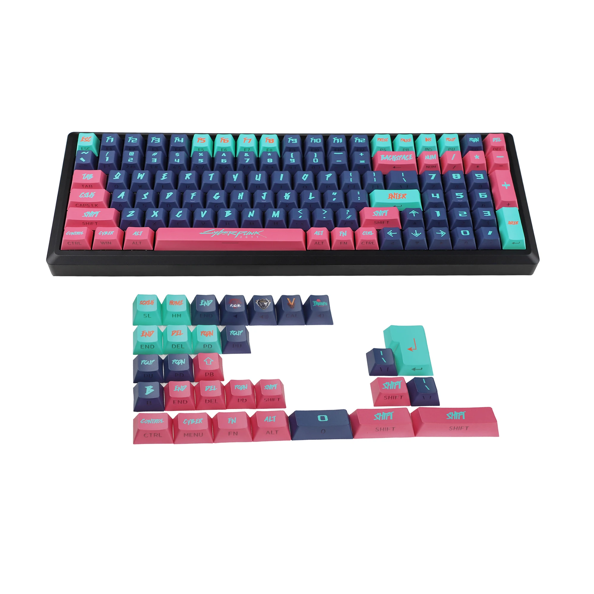YMDK Cherry Profile Cyber Style с боковой подсветкой, прозрачный блеск с подсветкой, 130 колпачков для клавиш Dye Sub, толстые колпачки для клавиш из ПБТ для MX Mechanica