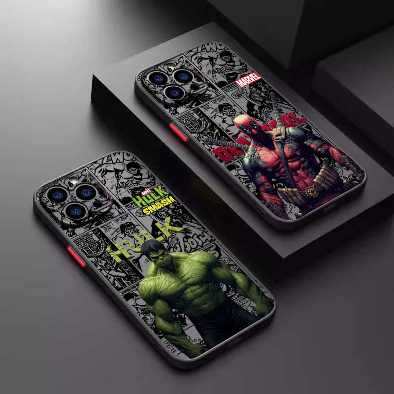 Чехол для телефона Marvel Deadpool Hulk Cool для Apple iPhone 16, 15, 14, 13, 12, 11 XR XS X Pro Max Plus Mini Frosted, полупрозрачный
