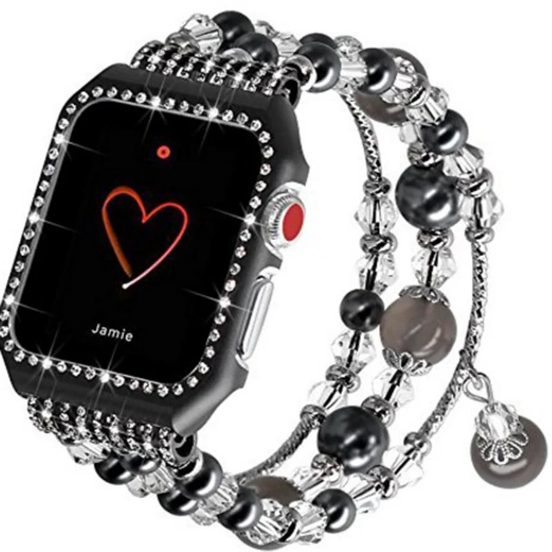 Ремешок чехол + для Apple Watch 6 5 4 SE 44 мм 40 мм, защитный чехол с алмазной инкрустацией для iwatch Series 3 2 1 42 мм 38 мм, Agate Band