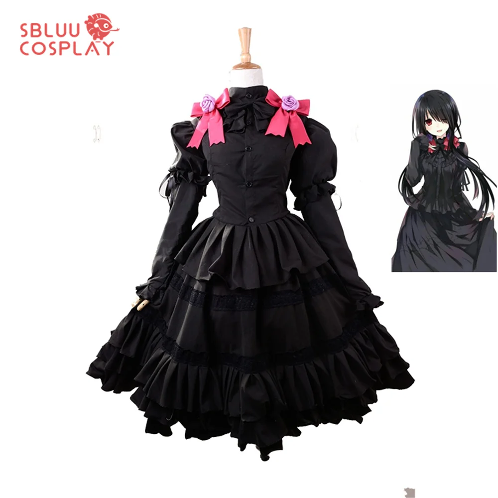 SBluuCosplay Tokisaki Kurumi Косплей Костюм Черное Платье Лолиты Наряд Даты Хэллоуин Наряд