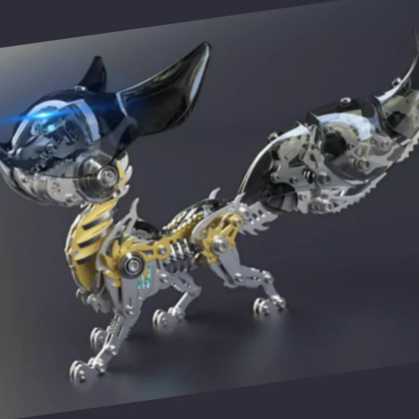 Фото 3D металлические пазлы, механические Linglong Fox Mozi, наборы металлических моделей, стимпанк, черная лиса, сборная игрушка для детей и взрослых (339 шт.) №4