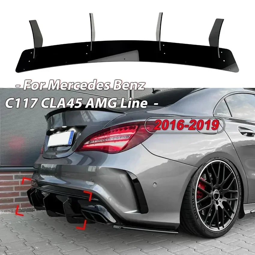 Нижний диффузор для заднего бампера Mercedes Benz C117 CLA45 AMG Line 2016-2019, комплект боковых разветвителей, спойлер из АБС-пластика, черный