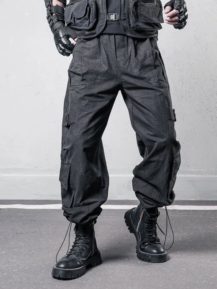 Фото HKSH весенние новые нишевые оригинальные американские ретро Vibe Techwear прямые брюки-карго с несколькими карманами мужские свободные темные стильные брюки в стиле сафари HK4093 №3
