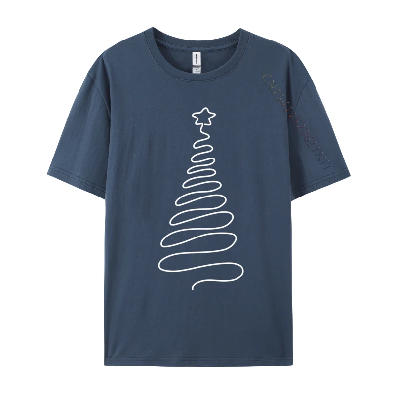 Фото Christmas Tree Handmade Winter Line Art Family Holiday T Shirts Men Harajuku T Shirt Cotton Oversized Unique Tees Tops №3