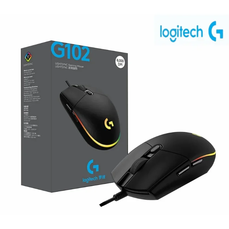 Фото Мышь Logitech (G) G102, эргономичная оптическая мышь, 8000 точек на дюйм, 16,8 м, цветной светодиод, настройка, 6 кнопок, проводные игровые аксессуары для ПК, roccat №4