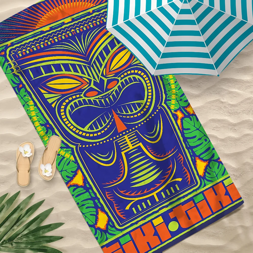t-tiki лицо эстетическая Гавайская маска Полотенце Пляжное полотенце Быстросохнущие мягкие полотенца для бассейна Подарок для путешествий Тренажерный зал Душ Кемпинг спорт hogar