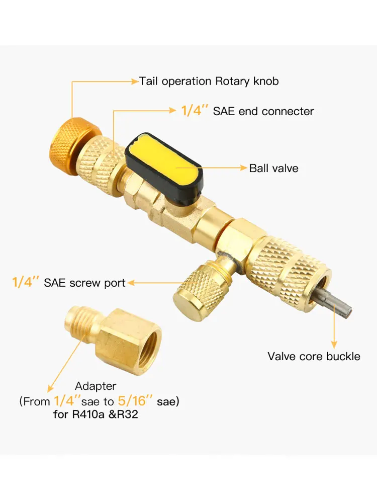 R410A R22 Инструмент для снятия сердечника клапана с двойным портом 1/4 и 5/16 для системы HVAC R404A R407C R134A R12 R32