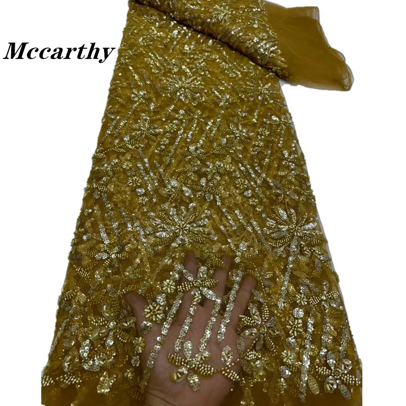 Mccarthy Gold 2024 африканская кружевная сетчатая ткань, великолепные вышитые Роскошные Блестки, бусины, нигерийский тюль для платьев