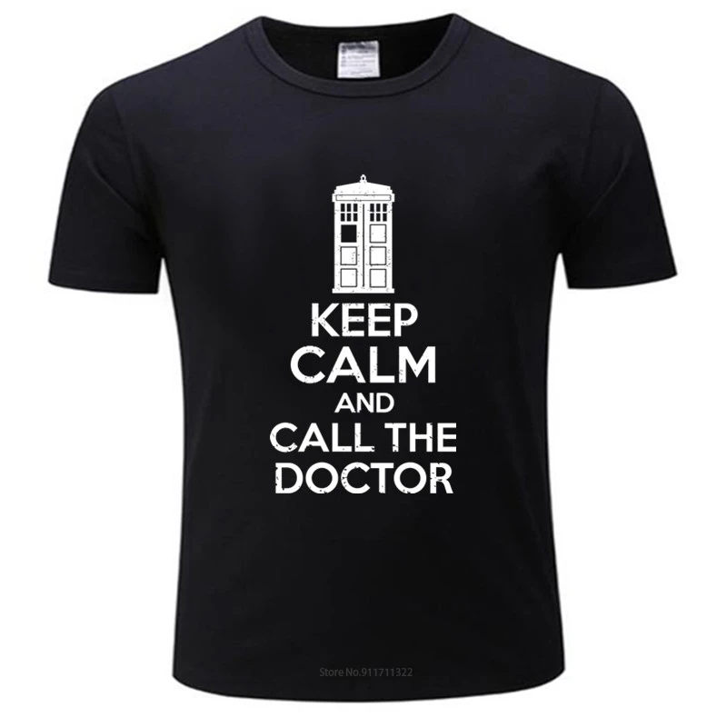 Футболка, черные топы для мужчин, надпись «Keep Calm And Call The Doctor»
