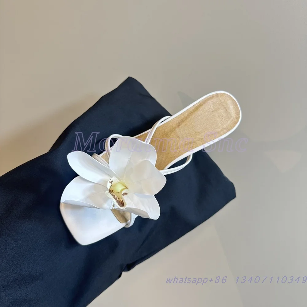 Phalaenopsis Decor тапочки с квадратным носком на тонком среднем каблуке с узкими ремешками, сексуальные модные женские летние шлепанцы, оранжевые однотонные 2025 (art.: 3920cbcc471e6) - 3920cbcc471e6