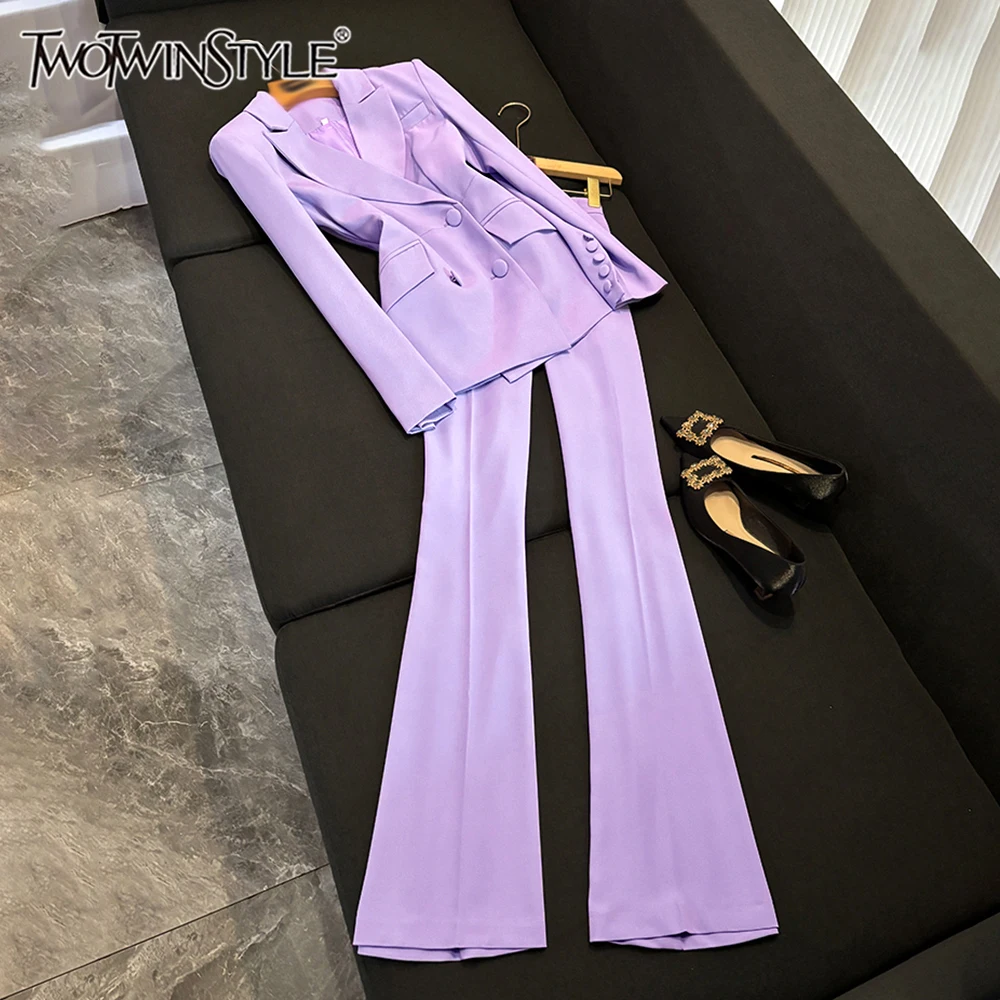 TWOTWINSTYLE повседневные однотонные комплекты из двух предметов для женщин, топ с длинными рукавами и лацканами, брюки с высокой талией, шикарный праздничный комплект, женский стиль KSE528826