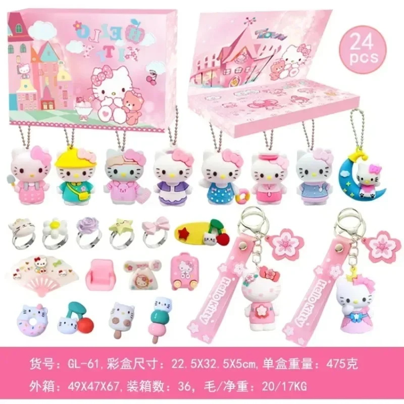 Фото Рождественский календарь и подарочная коробка с аниме Kuromi Hello Kitty Sanrio Кукольное ожерелье аксессуары для волос Детские игрушки №5