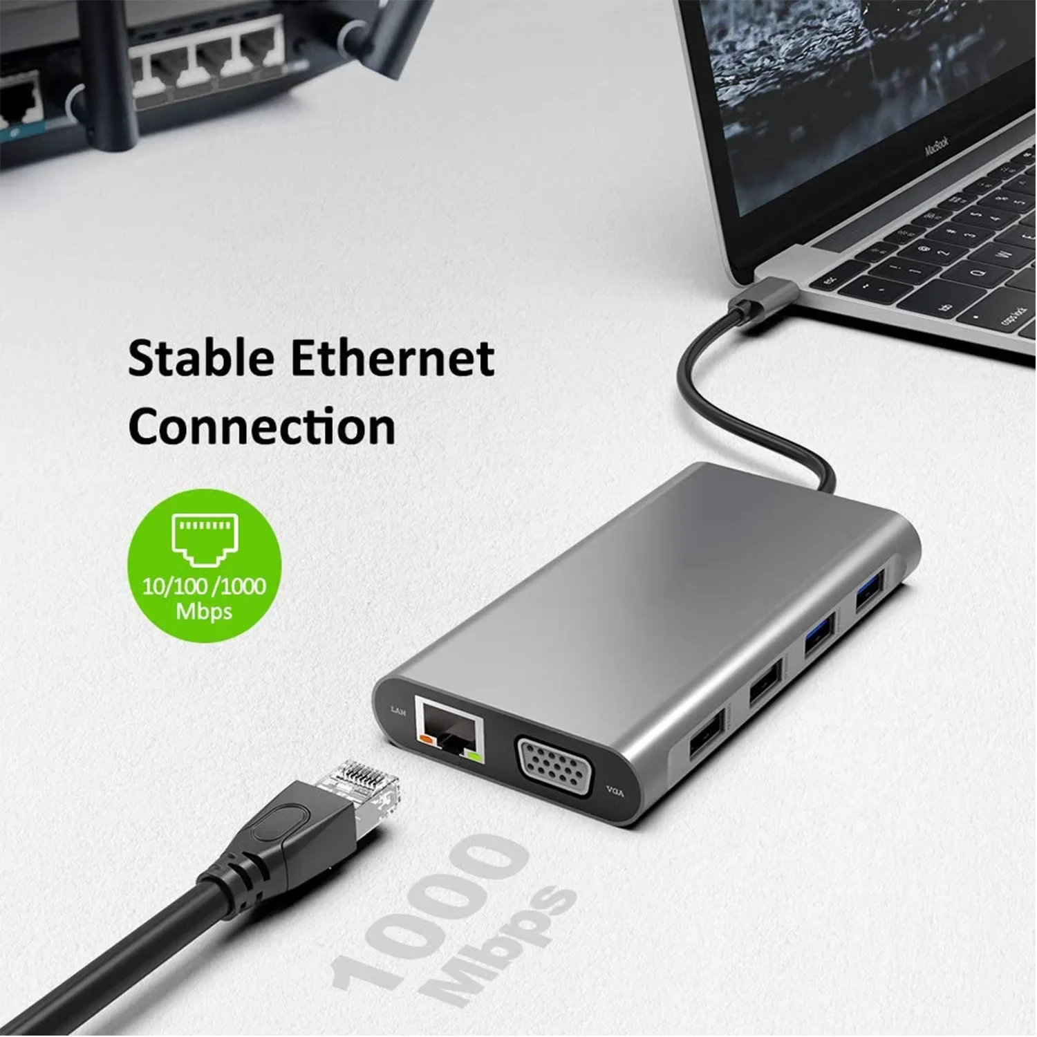 Фото 11-в-1 4K USB C 3.0 HUB Type C — HDMI-совместимый адаптер USB 3.0 Type C HUB Dock PD 87 Вт USB C Splitter для MacBook Pro Air №2