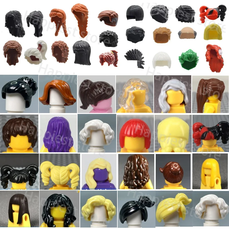 Фигурки MOC, детали для волос, детали для человеческого тела, строительные блоки, фигурка, голова для причесок, девушка, мальчик, городской персонаж, аксессуары, кирпичи, игрушки