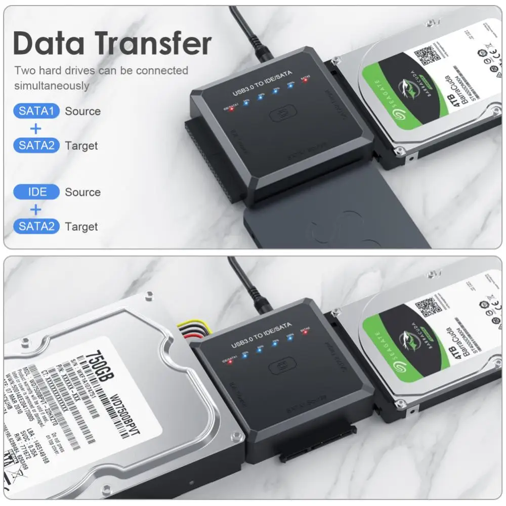 Фото Кабель-адаптер Sata с функцией резервного копирования одним нажатием, Usb 3,0 в Ide, Usb 3,0 в Ide/Sata №3