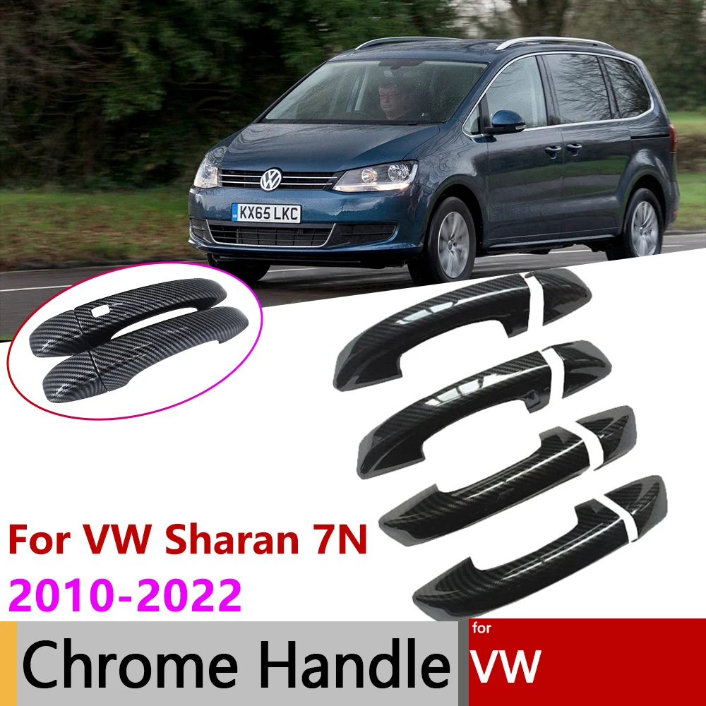 Смарт-крышка дверной ручки для VW Volkswagen Sharan 7N MK2 2010 ~ 2022, отделка ABS, глянцевый черный, углеродное волокно, хромированные внешние аксессуары
