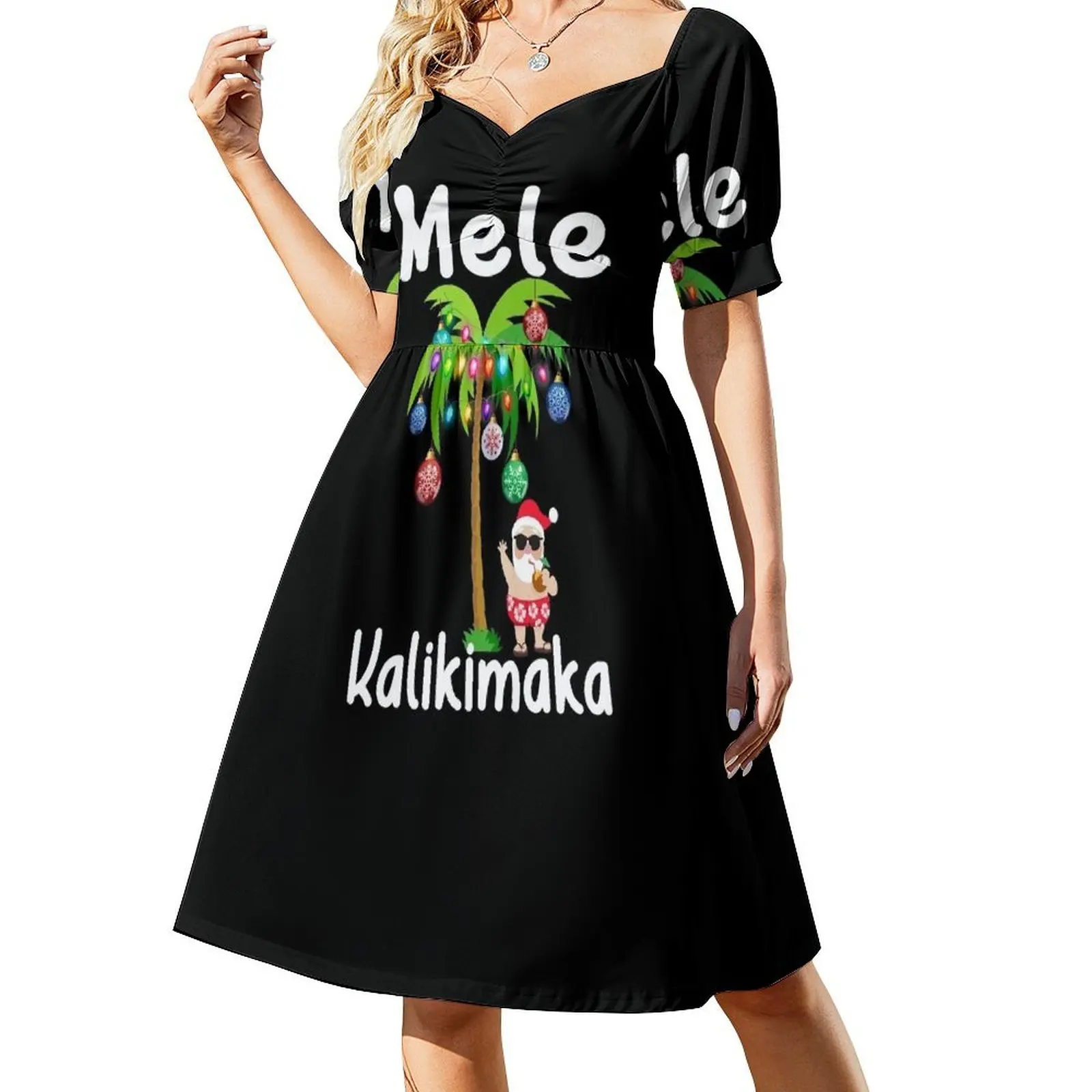 Mele Kalikimaka - Рождественский пляж - Гавайское рождественское платье Санта-Клауса с короткими рукавами Платье женское Длинное платье женское