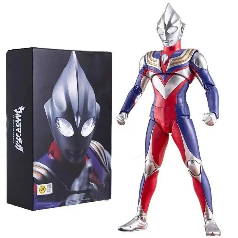Фото Bandai S.H. Фигурка Аниме Фигурка Ultraman Tiga, фигурка из натуральной кости, модель, экшн-игрушки, подарки, кронштейн для доставки, 15 см №2