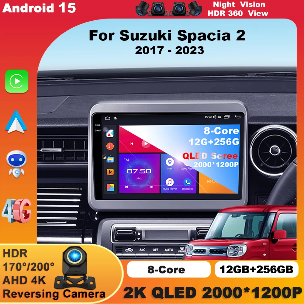 Android 15 Carplay для Suzuki Spacia 2 2017-2023 Автомагнитола Авто 4G WIFI GPS-навигация Мультимедийный видеоплеер Стерео BT