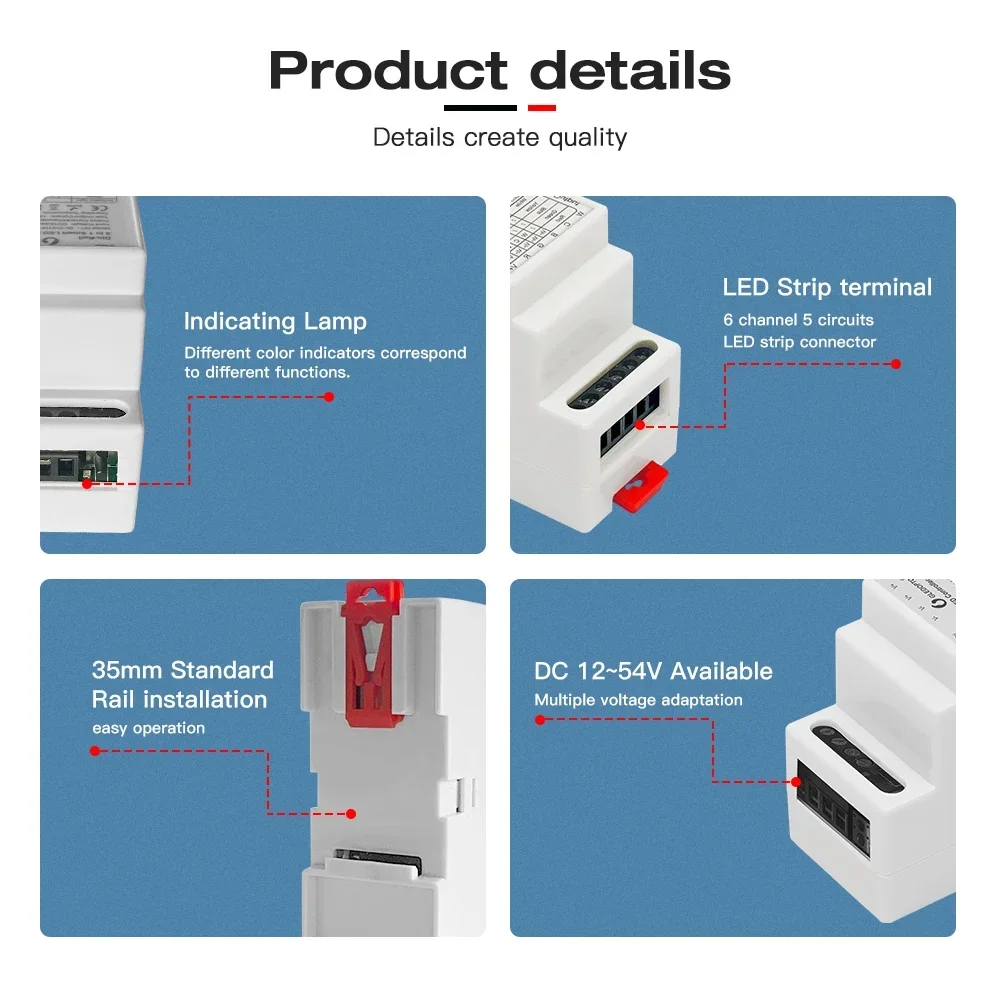 Фото Gledopto Zigbee 3.0 Din-направляющая 5 в 1, контроллер светодиодных лент (RGBCCT/RGBW/RGB/CCT/Dimming) Pro Alexa Tuya Conbee 2mqtt App №5