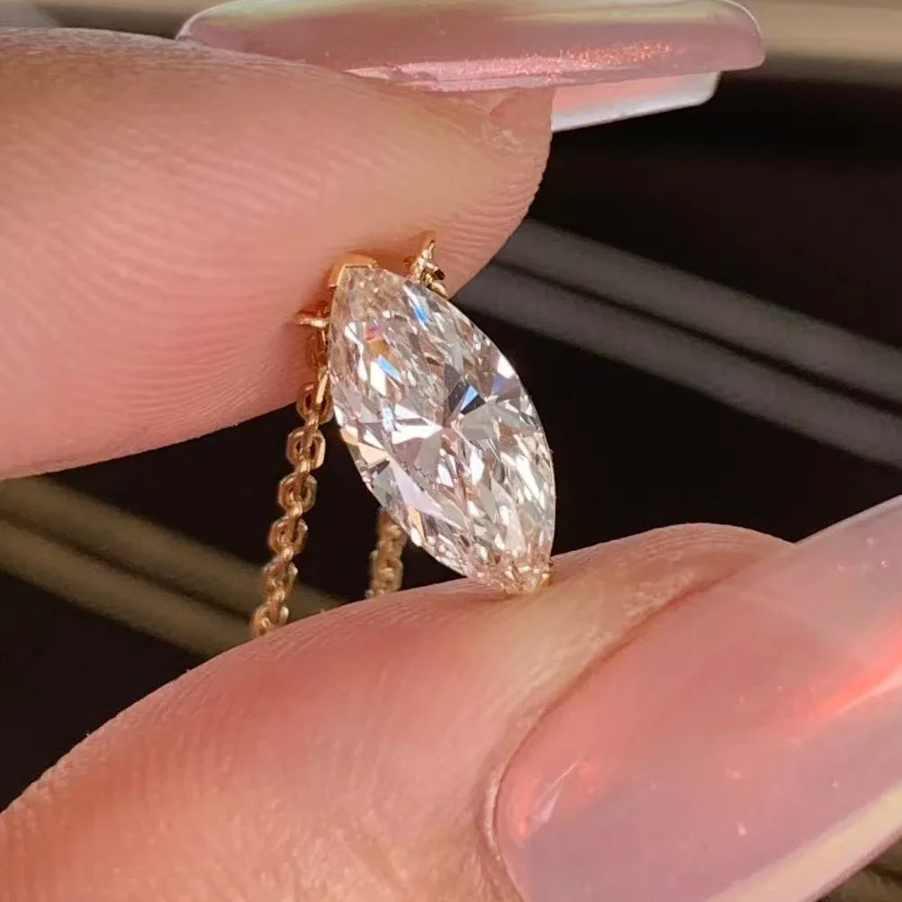 Фото OEVAS 1CT 5*10 мм ожерелье с подвеской из муассанита огранки маркизы для женщин, стерлинговое серебро S925, сверкающие вечерние ювелирные украшения №2